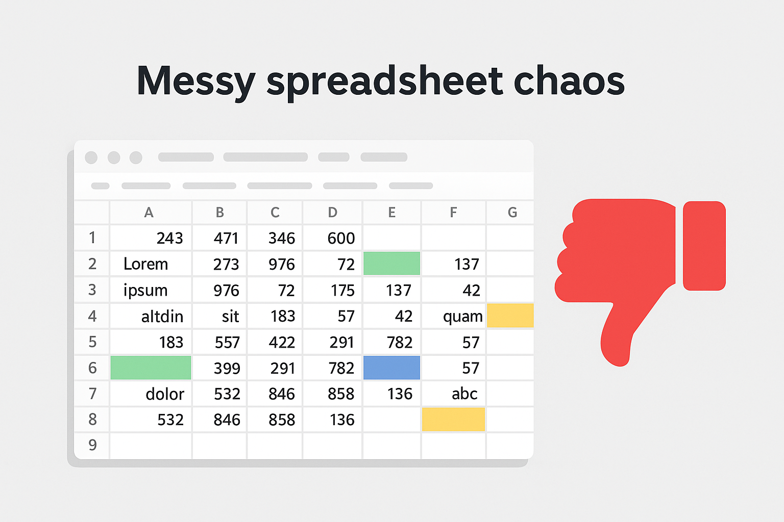 Messy spreadsheet chaos